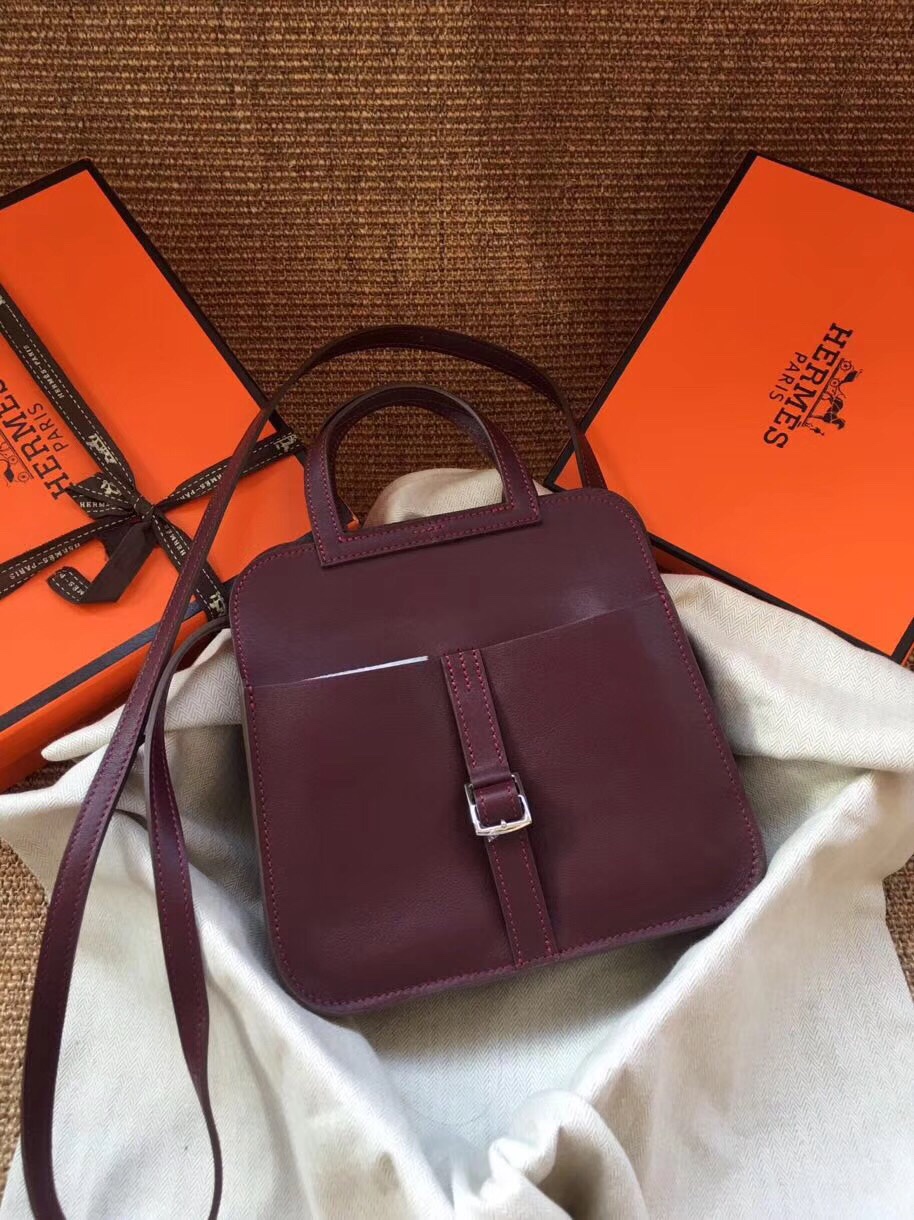 Hermes Mini Halzan 22 Handbag Shoulder Bag In Bordeaux Swift Leather